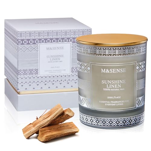 M&SENSE Sunshine Linen Scented Candles, 210g 45 Hour Long Lasting Highly Scented Candles Home Decor, All-Natural Soy Wax Luxury Candle Valentines Gifts for Men & Women von M&SENSE