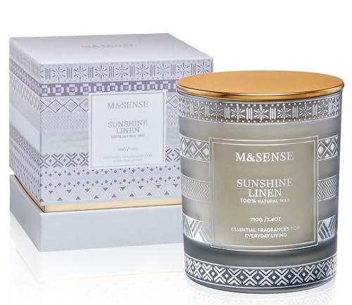 M&SENSE Sunshine Linen Scented Candles, 210g 45 Hour Long Lasting Highly Scented Candles Home Decor, All-Natural Soy Wax Luxury Candle Valentines Gifts for Men & Women von M&SENSE