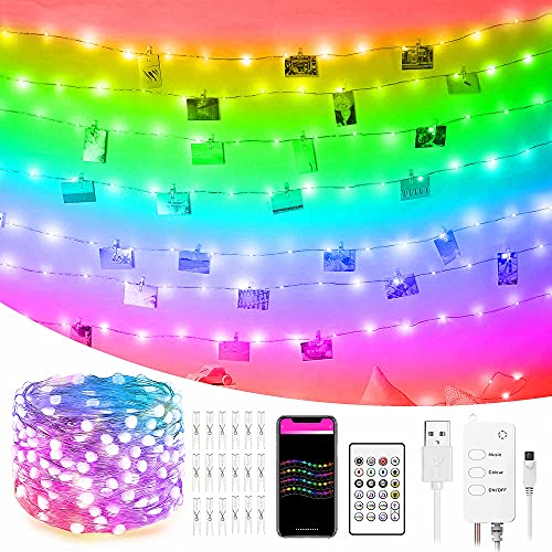 LED Fotoclips 5m Musiksynchronisation Farbwechsel, RGB-LED-Kette, 40-Tasten-Fernbedienung, eingebautes Mikrofon, SMART ALEXA GOOGLE HOME TUYA, App-gesteuerte LED-Leuchten von M2 OUTLET