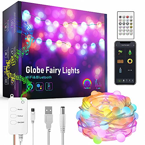 LED Kugel Lichtkette 10m Musiksynchronisation Farbwechsel, RGB-LED-Kette, 40-Tasten-Fernbedienung, eingebautes Mikrofon, SMART ALEXA GOOGLE HOME TUYA, App-gesteuerte LED-Leuchten von M2 OUTLET