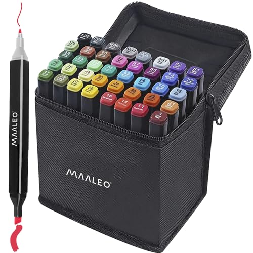MAALEO Alkoholmarker + Tasche Doppelseitige Filzstifte Stifte zum Zeichnen und Malen für Kinder und Erwachsene Set 40 Stück 22810 von MAALEO