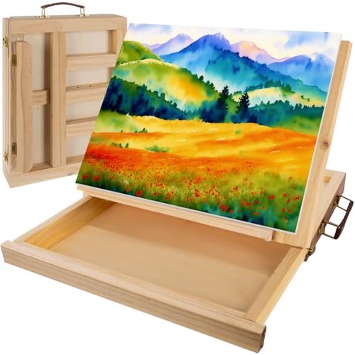 Maaleo Acrylfarbe Set für Kinder 45-teiliges Malset mit Staffelei Komplettes Zubehör inkl. Leinwand Set, 24 Acrylfarben, Pinseln und viele Andere in einem Malkoffer 23863 von MAALEO