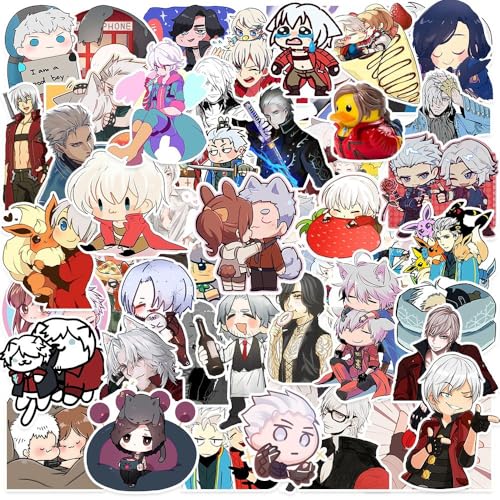 50 Stück/Lot Devils Mays Crys Dantes Plüsch-Aufkleber, wasserdichte Vinyl-Anime-Aufkleber für Laptop, Wasserflasche, Gitarre, Reisegeschenk für Kinder, Teenager, Erwachsene, Mädchen, Jungen von MACEROES