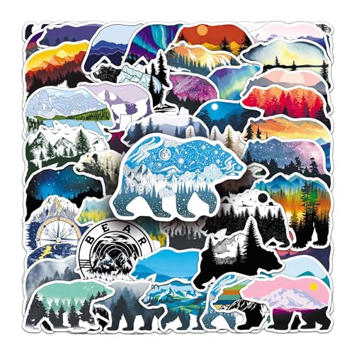 50 Stück/Lot Wilds Bears Silhouettes Aufkleber, wasserdichte Vinyl-Anime-Aufkleber für Laptop, Wasserflasche, Gitarre, Reisegeschenk für Kinder, Teenager, Erwachsene, Mädchen, Jungen von MACEROES