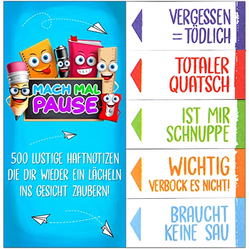 MACH MAL PAUSE® 500x Lustige Haftnotizen - die bunten Klebezettel (10x50 Blatt) sind das Geschenk für Studenten Kollegen u. Schüler - die Sticky Notes zum lernen u. markieren für Schule Uni Büro von MACH MAL PAUSE