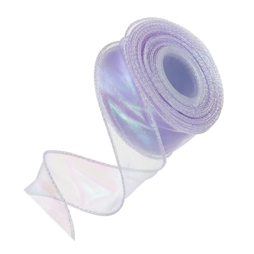 MACHSWON 3,8 cm breites, glitzerndes Organzaband mit Draht, pastellschimmernd, schillernd, Chiffon-Bänder, 9,1 m, Lavendelviolett, für Geschenkverpackungen, Blumenstrauß, Hochzeitsschleifen von MACHSWON