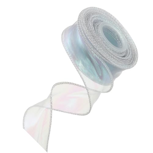 MACHSWON 3,8 cm breites, glitzerndes Organzaband mit Draht, schimmernd, schillernd, Chiffon-Bänder, 9,1 m, Blaugrün, für Geschenkverpackungen, Blumenstrauß, Hochzeitsschleifen von MACHSWON