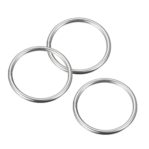 MACHSWON Geschweißter O-Ring aus 304 Edelstahl, 50 mm Außendurchmesser, 4 mm dick, für Handtasche, Gurtband, Geldbörse, Hundehalsband, Gürtel, DIY-Projekte, 3 Stück von MACHSWON