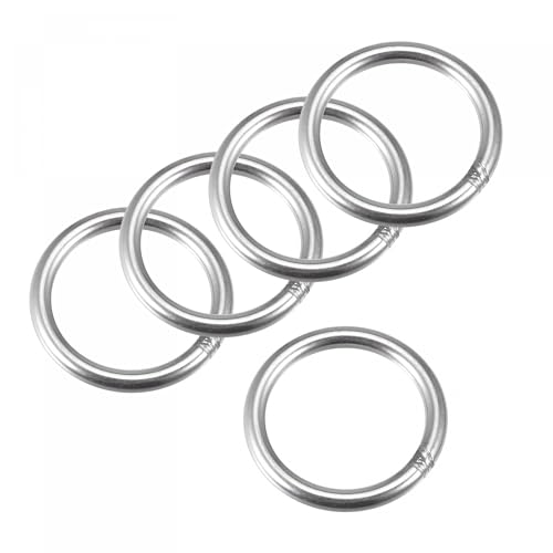 MACHSWON Geschweißter O-Ring aus 304 Edelstahl, 50 mm Außendurchmesser, 6 mm Dicke, für Handtasche, Gurtband, Geldbörse, Hundehalsband, Gürtel, DIY-Projekte, 5 Stück von MACHSWON