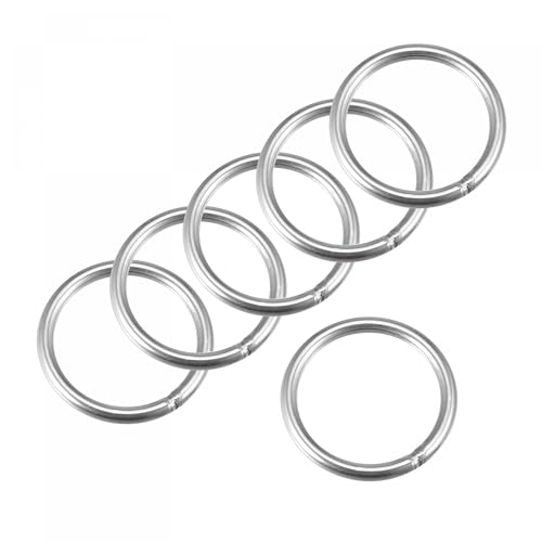 MACHSWON Geschweißter O-Ring aus 304 Edelstahl, 50 mm Außendurchmesser, 6 mm Dicke, für Handtasche, Gurtband, Geldbörse, Hundehalsband, Gürtel, DIY-Projekte, 6 Stück von MACHSWON