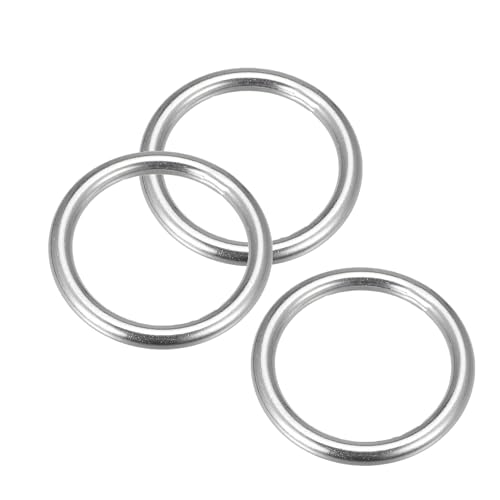 MACHSWON Geschweißter O-Ring aus 316 Edelstahl, 50 mm Innendurchmesser, 6 mm dick, für Handtasche, Gurtband, Geldbörse, Hundehalsband, Gürtel, DIY-Projekte, 3 Stück von MACHSWON