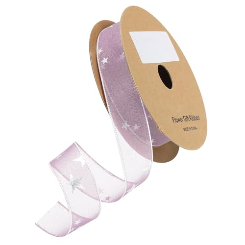 MACHSWON Organza-Band mit Draht, 2,5 cm breit, 20 m, Lavendelviolett, glitzernd, Chiffonband für Blumenstrauß, Kuchen, Geschenkverpackungen von MACHSWON