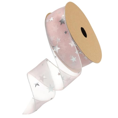 MACHSWON Organza-Band mit Draht, 3,8 cm breit, 20 m, rosa, glitzernd, Chiffonband für Blumenstrauß, Kuchen, Geschenkverpackungen von MACHSWON