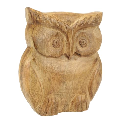 MACOSA DKOWL Eule Holz 21 cm Braun Holzeule Dekoeule rustikal Dekofigur Figur Herbst Dekoration Herbstdeko Holzfigur Uhu Waldkauz von MACOSA HOME