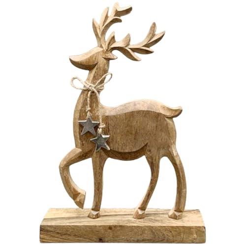 MACOSA EX256772 Deko Rentier Holz Braun Silber 30 cm Holzfigur Holzdeko Dekorentier Weihnachtsdekoration Deko-Figur Skulptur Weihnachten Winter-Dekoration Wohnaccessoire von MACOSA HOME