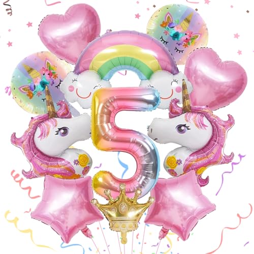 MACULPER 12 Stück Einhorn Deko Kindergeburtstag Einhorn Deko Einhorn Geburtstagsdeko Einhorn Luftballon Deko Geburtstag Einhorn Einhorn Party Geburtstag für Geburtstagsdeko Mädchen 5 Jahre von MACULPER