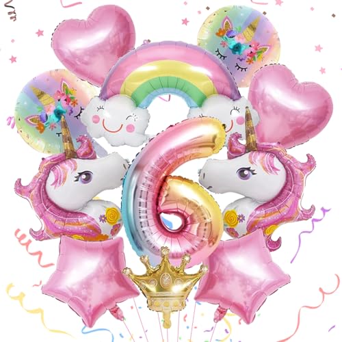 MACULPER Luftballon Einhorn 6,12 Stück Einhorn Geburtstagsdeko Mädchen 6 Jahre,Einhorn Deko Kindergeburtstag,6.Geburtstagsdeko Einhorn,Einhorn Deko für 6 Jahre Mädchen Geburtstag Party von MACULPER