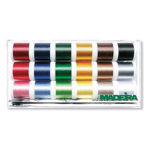 Madeira 40 Clear Box 18ct 8045 Stickbox Polyneon 18 Farben à 400 m, Leinen, Assorted, One Size, 7200 von MADEIRA