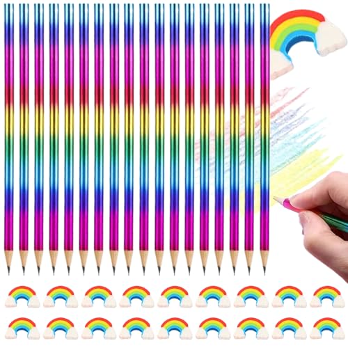 MAEXUS 18 Regenbogen Buntstifte,18 Stück Regenbogen Radiergummi,4 in 1 Regenbogenstifte,Farbstifte Kinder,radiergummi kinder,regenbogen stifte,Kunst Zeichnen Skizzieren Färbung Mitgebsel von MAEXUS