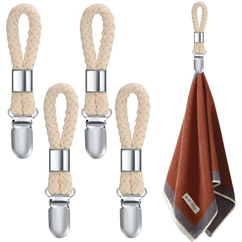 MAEXUS 4 Stück Beige Handtuch Klammern, Handtuch Clips zum Aufhängen,Aufhänger für Handtücher,handtuchaufhänger ohne nähen,handtuchklammer,Badezimmer,Handtuchclips zum Aufhängen Handtuchschlaufen von MAEXUS