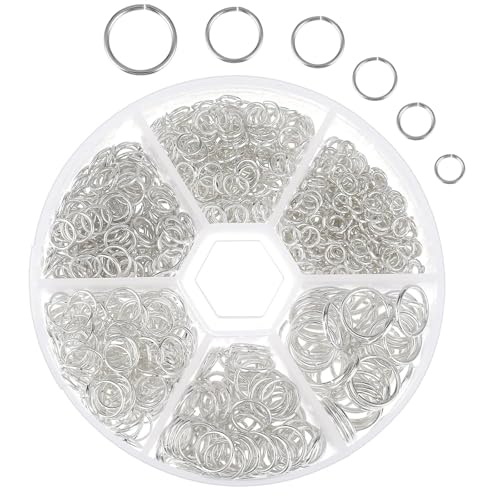 MAEXUS 970 Stück Biegeringe Spaltringe Biegeringe für Schmuck 4mm~10mm Biegeringe Schmuckherstellungszubehör Zubehör Biegeringe Kettenhemdringe Ringösen für empfindlichen Schmuck (Silber) von MAEXUS