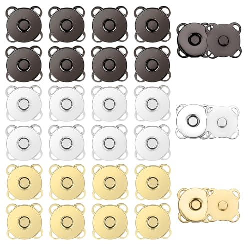 MAEXUS Magnetknöpfe 30 Paare 3 Farben 14mm Metall magnetische Knöpfe magnetverschlüsse für taschen magnetknöpfe zum annähen Pflaumenförmiger magnetischer Verschluss Für DIY-Näharbeiten Vorhänge von MAEXUS