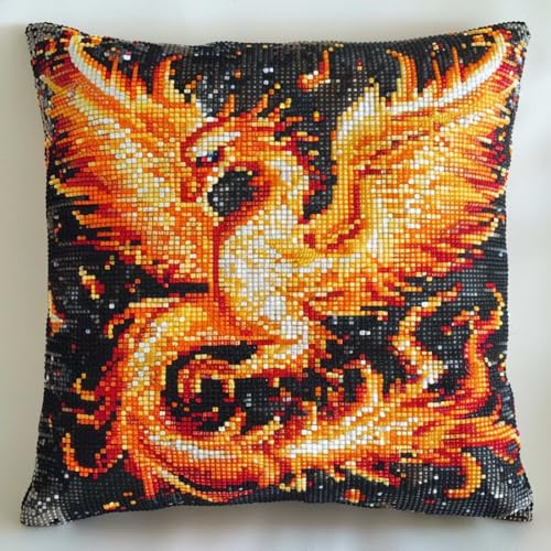 MAFANG 11CT Kreuzstich Kissen Set Flame Phoenix Vorgedruckte Kreuzstich-Sets Für Erwachsene，Diy-Stickset，Erwachsene Anfänger A 45x45cm von MAFANG