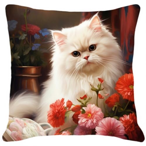 MAFANG 11CT Kreuzstich Kissen Set Katzen Und Blumen，Gezählte Kreuzstich-Sets Für Erwachsene，Stickset，Diy-Nadelarbeit，Kissen-Sets，Urlaubsgeschenke A 45x45cm von MAFANG