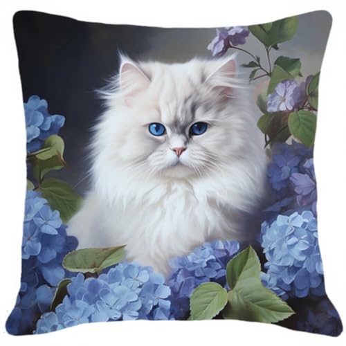 MAFANG 11CT Kreuzstich Kissen Set Vorgedruckte Kreuzstich-Sets Mit Katzen Und Blumen Für Erwachsene，Diy-Stickset，Erwachsene，Anfänger A 45x45cm von MAFANG