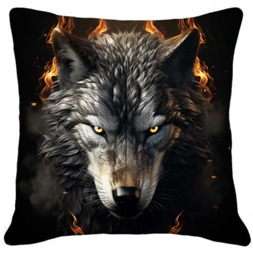 MAFANG 11CT Kreuzstich-Kissensets Wilder Wolf Kreuzstich Bedrucktes Leinwand-Kissen-Stickset Diy Handarbeit Kissen-Set Heimdekoration A 45x45cm von MAFANG