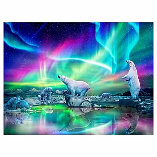 MAFANG 5D Diamant-Malerei-Set, Diy Diamant-Malerei Voll Diamant Diamond Painting Aurora Eisbär Diy Handmade Artwork Home Decoration Diamond Embroidery Set Gift,40 * 50Cm von MAFANG