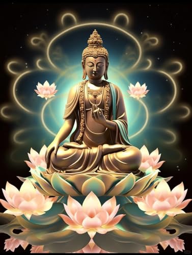 MAFANG 5D Diamond Painting Erwachsene Religiöse Buddha-Statue，Diy-Diamant-Kunst-Malerei-Set Für Erwachsene Und Anfänger，Runde Vollbohr-Kristallkunst Für Heimdekoration 50x70cm von MAFANG