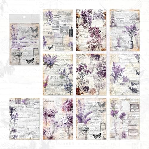 MAFELOE 30 Stück Retro-Scrapbook-Zubehör, Junk-Tagebuch-Set, Decoupage-Papier, Scrapbook-Papier, Papiermaterialien, Flourish Flowers Series-LMXX von MAFELOE