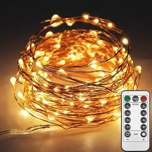 MAGGIFT Lichterkette Innen mit USB Stecker, 100 LED 10m Kupfer LED Draht Lichterkette mit Fernbedienung, 8 Modi mit timer und Dimmen Weihnachten Lichterketten für Weihnachts Dekor, Warmweiß von MAGGIFT