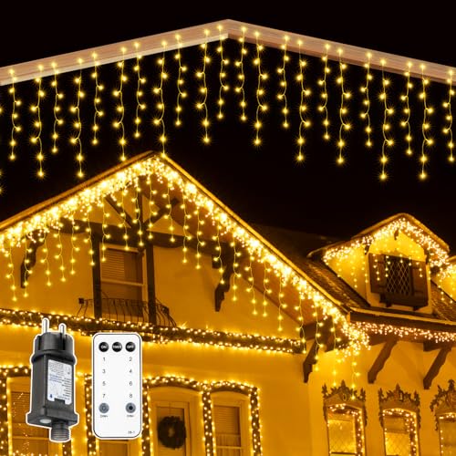 MAGGIFT 10M 400 LED Eisregen Lichterkette Außen Innen, Weihnachtsbeleuchtung Außen mit Fernbedienung/Timer/8 Modi,IP44 Wasserdicht Außenbeleuchtung Weihnachten Lichtervorhang Aussen für Balkon,Outdoor von MAGGIFT