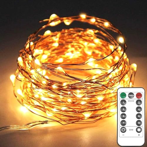 MAGGIFT LED Lichterkette USB, 200 LED 20m Kupfer LED Draht Lichterkette Innen mit Fernbedienung 8 Modi Weihnachten Lichterketten für Hochzeit Weihnachtsbaum Weihnachts Beleuchtung Dekor Warmweiß von MAGGIFT