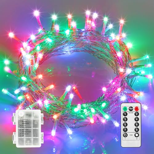 MAGGIFT Lichterketten Batteriebetrieben 10m 100 LED Lichterkette Größere RGB Superhelle funkelnde Lichter mit Fernbedienung für Weihnachtsdekorationen im Innen- und Außenbereich von MAGGIFT