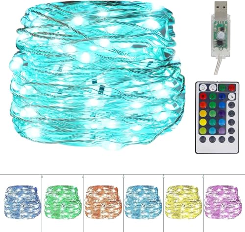 MAGGIFT USB Lichterkette mit Fernbedienung, 10m 100LED 16 Farben RGB Kupfer Dimmbar LED Draht Lichterkette Innen Außen Weihnachten Lichterketten für Hochzeit Party Home Weihnachts Beleuchtung Dekor von MAGGIFT