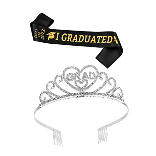 MAGICLULU 1 Satz Graduierungs-Schultergurte Diademe für Frauen Kopfschmuck aus Strass leere Schärpe Abschlussball abschlussfeier abschluss party Partykrone Abschlusskrone Satinstoff Silver von MAGICLULU