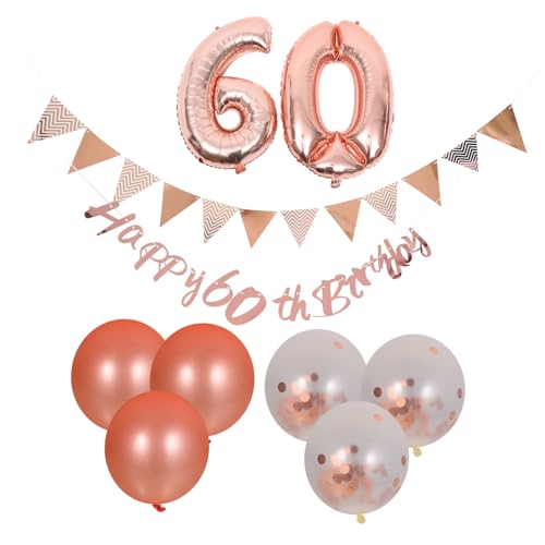 MAGICLULU 1 Set Geburtstagsparty Zubehör Zahl 60 Luftballons Roségold Luftballons Jubiläums Party Dekorationen Dekorative Luftballons Geburtstags Luftballons Banner Konfetti Punkt von MAGICLULU