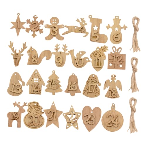 MAGICLULU 1 Set Holz Weihnachts Adventskalender Zahlen Anhänger Weihnachtsbaum Hängende Verzierung Weihnachts Holz Zahlen Tags Seil Weihnachts Holz Zahlen Anhänger von MAGICLULU