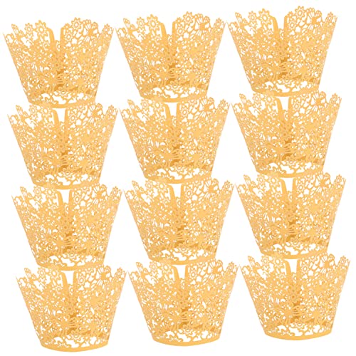 MAGICLULU 100St Kuchenförmchen aushöhlen individuelle Cupcake-Boxen Cupcake-Ständer Blumen-Muffinförmchen Kuchentasse Dessertbecher Cupcake-Wrapper Tassen Cupcake-Förmchen aus Papier Golden von MAGICLULU