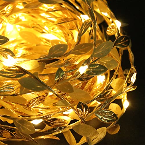 MAGICLULU 1Pc Lichtpfosten Rattan Blattgold Lichter Außenleuchten LED Wandreben Lichter Gold Blatt Lichterkette Gold Künstliche Blätter Blattgold Dekorative Lichter Garten Solar Kunststoff von MAGICLULU