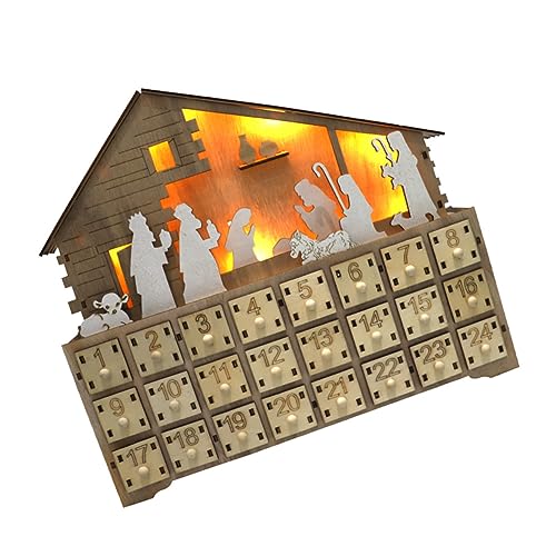 MAGICLULU 1Stk Kalender aus Holz Heimbüro Weihnachtsadvent weihnachtliche adventskalendertüten led licht fernbedienung led-light bürodeko kreativer Kalender Weihnachtskalender hölzern von MAGICLULU