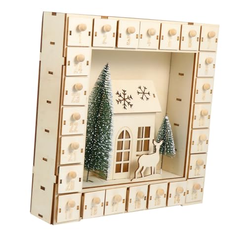 MAGICLULU 1Stk Weihnachtskalender aus Holz Weihnachtsbaum Kalender Monat Szene holzweihnachtsdekoration Weihnachts-Holzkalender Weihnachtsschmuck haushaltskalender LED Lichter Khaki von MAGICLULU