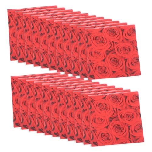 MAGICLULU 20 Blätter Papierhandtuch Tisch Leinenservietten Handtuch Papier Rose Rosafarbene Blumenserviette Party Teller Geburtstagsdekorationen Getränkeservietten Aus Papier Rot von MAGICLULU