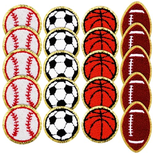 MAGICLULU 20 Stück Chenille-Bügel-Aufnäher, Baseball-Flicken zum Aufbügeln, für Baseball, Softball, bestickt, dekorative Reparaturflicken für Heimwerker, Jeans, Kleidung, Taschen, Kappen (Basketball, von MAGICLULU