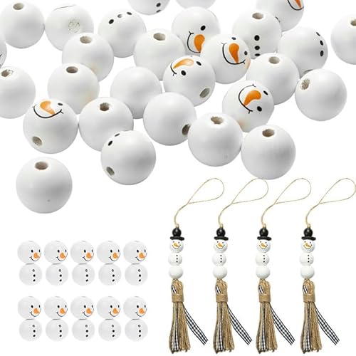 MAGICLULU 20 Stück Schneemanngesicht Holzperlen Natürliches Gesicht Kugel Holzperlen Unvollendete Perlen Mit Gesicht Für Schmuck Armband Halskette Herstellung von MAGICLULU