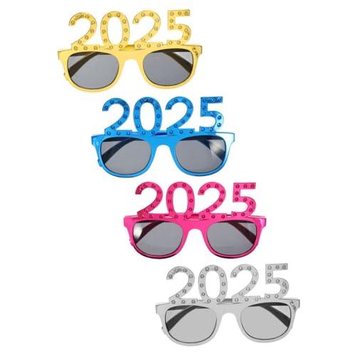 MAGICLULU 2025 Neujahrsbrille 2025 Glitzernde Zahlensonnenbrille Frohes Neues Jahr Vorabendbrille Lustige Sonnenbrille Abschlussklasse Von 2025 Partyzubehör 4 Stück von MAGICLULU