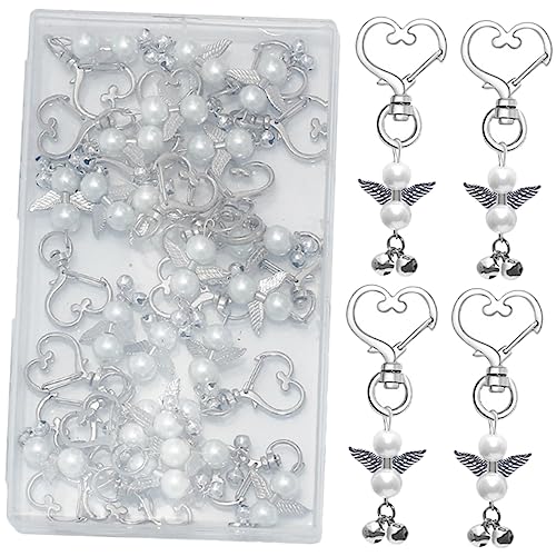 MAGICLULU 22st Liebe Glocken Schnalle Karabiner Halter Hochzeit Glücklich Schlüsselanhänger Braut- Groß Schmuck Korb Dekorationen Ring Party Plüsch Paare Bogen Funkeln Weiß Zinklegierung von MAGICLULU